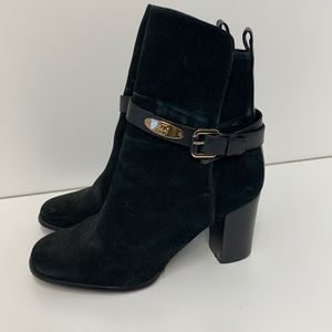 Tory Burch Black Hastings Buckle Suede Boot SZ 10